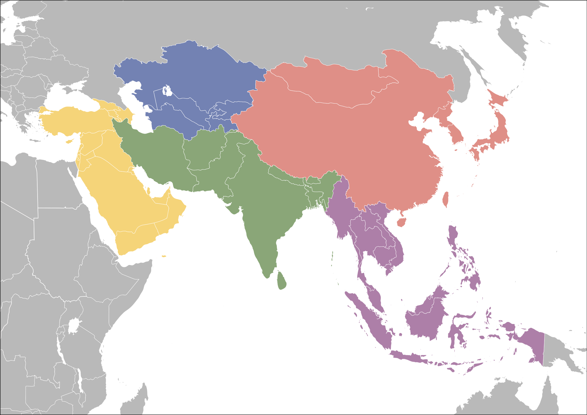 Южная и юго восточная азия карта. Субрегионы зарубежной Азии. Субрегионы зарубежной Азии Восточной Южной Юго Восточной Азии. Субрегионы зарубежной Азии Южная Азия. Регионы Южная Азия Юго-Западная Азия.